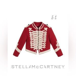Stella McCartney sz 5 Kids Red wool military style Jacket with White Trim